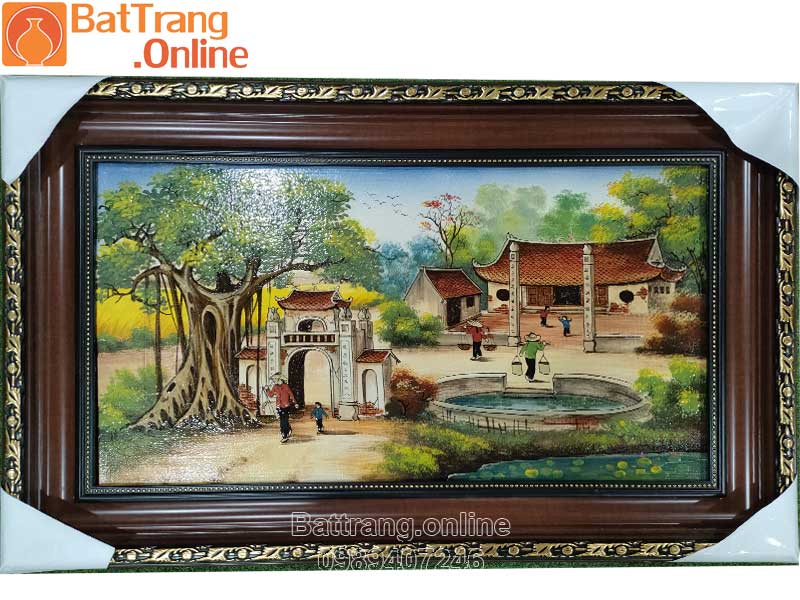 Tranh đồng quê cây đa bến nước sân đình 65x95cm Gốm sứ Bát Tràng