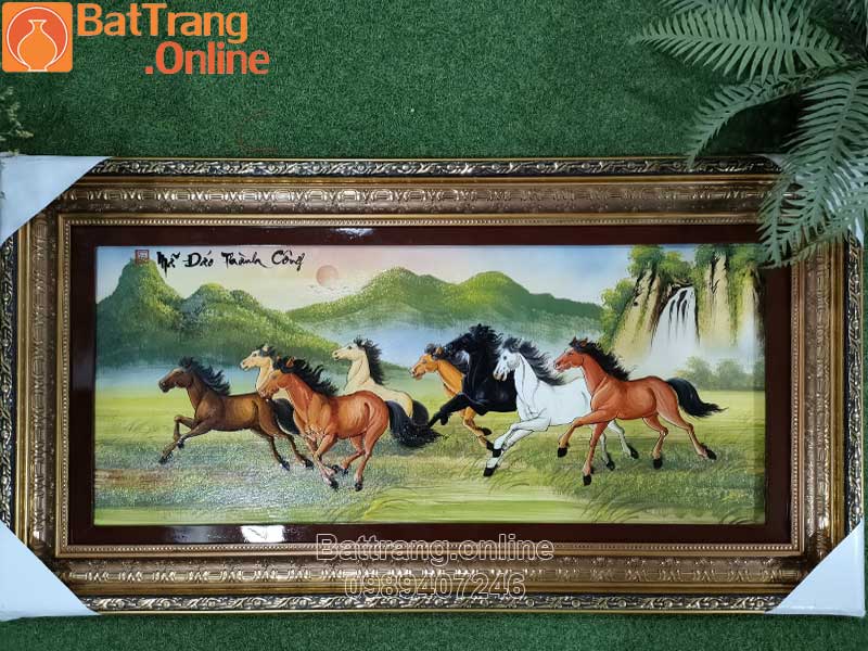 Tranh mã đáo thành công vẽ màu 70x130cm Gốm sứ Bát Tràng