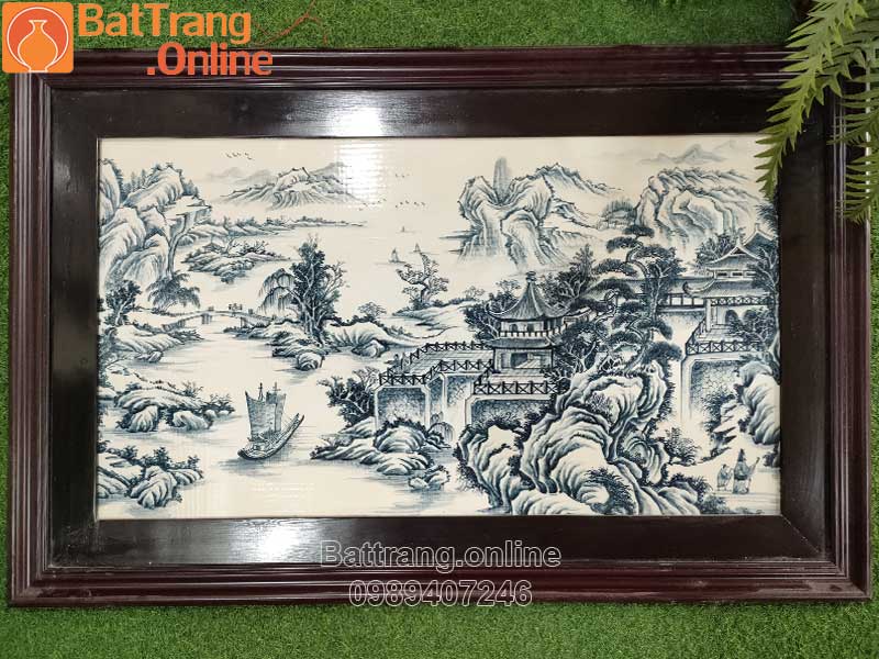 Tranh sơn thủy hữu tình 58,5x90,5 men tràm cổ- Gốm sứ Bát Tràng